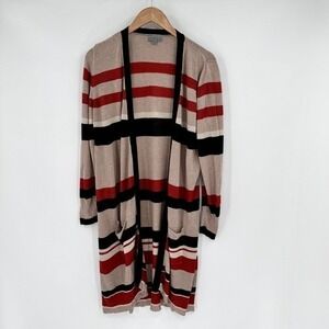Joseph‎ A Women's Striped Open Front Longline Cardigan Sweater w/ Pockets Size L